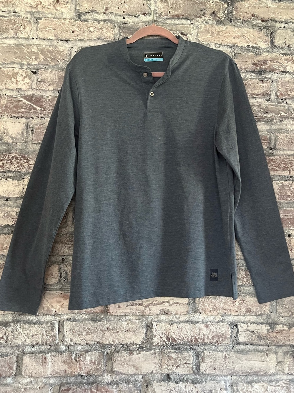 PGA Tour Long-Sleeve Henley - Charcoal Gray/Blue in color. Perfect 4 spring Golf